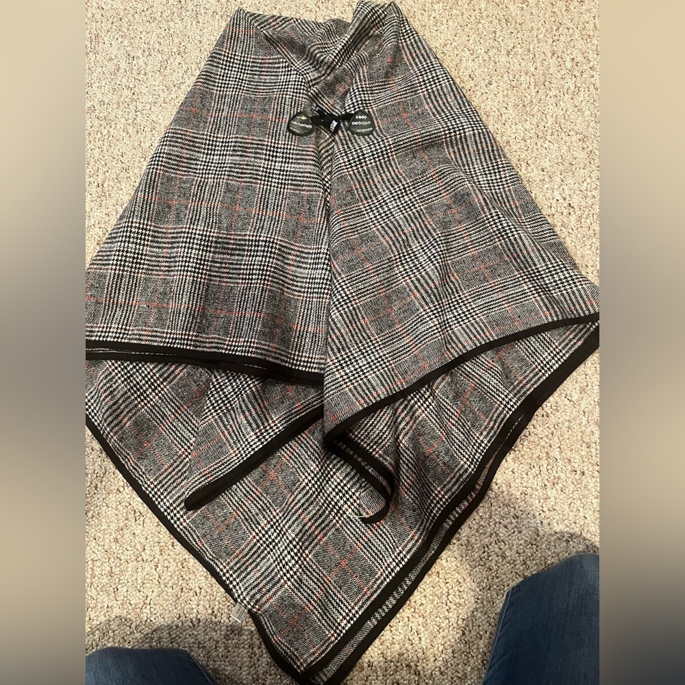 Plaid Wrap/ Poncho with Button Detail